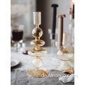 Custom Long Stiel Ribbed Glass Candle Hold Candlestick